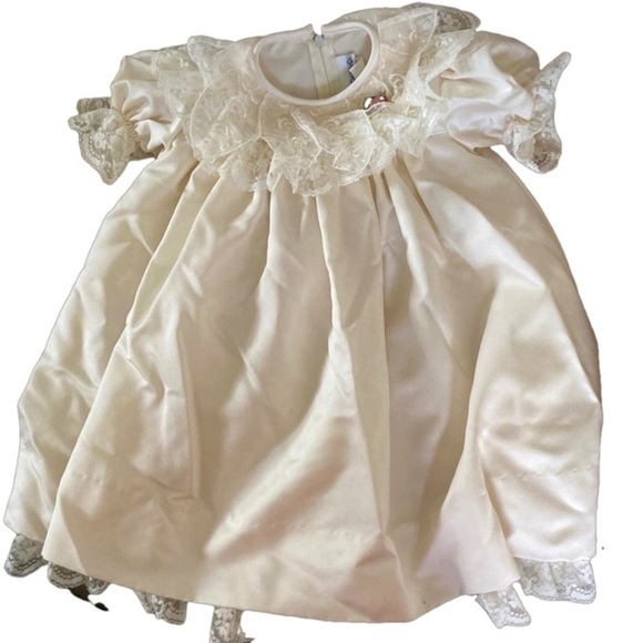 C l Castro Other - C. I. Castro & Co Dress Lined Lace Trim Round Collar Puffed Sleeves Cream Sz 3T